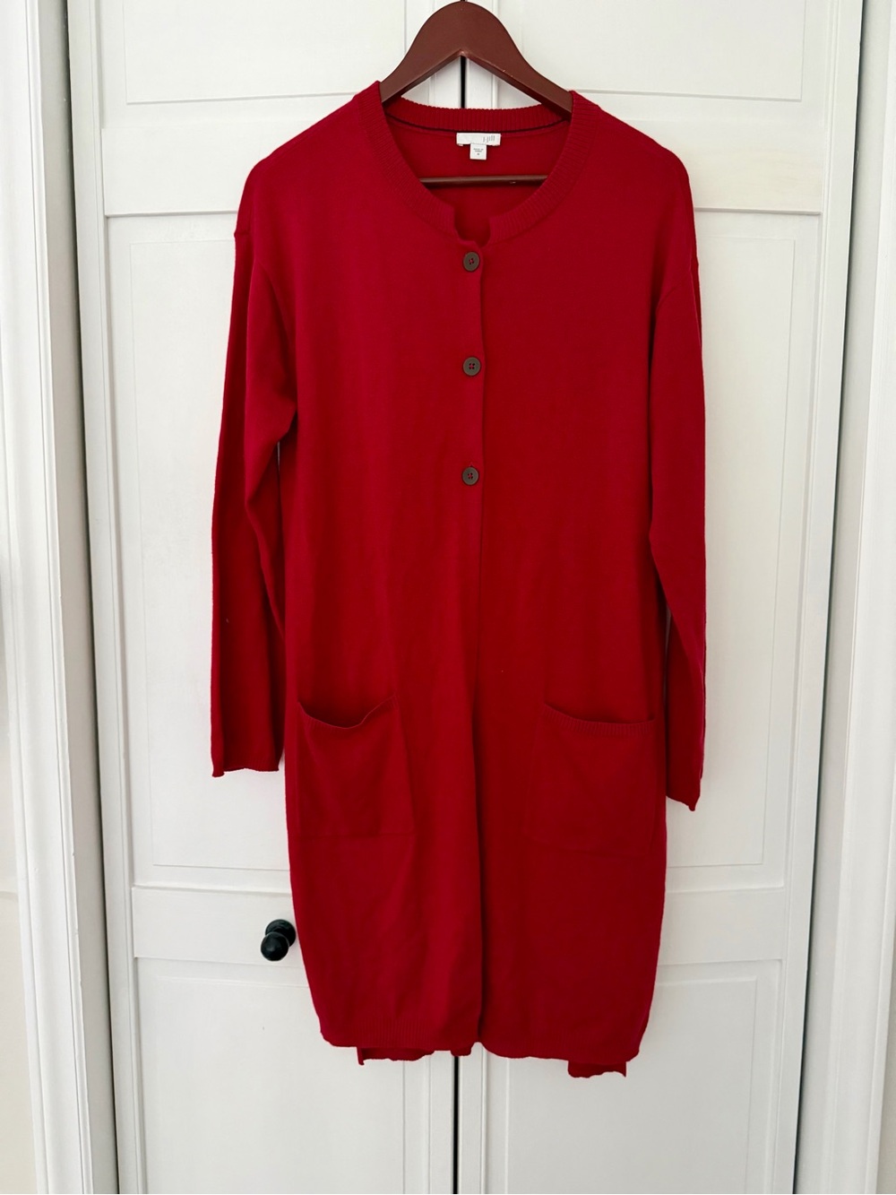 J. Jill Vibrant Red Long Button-Front Cardigan